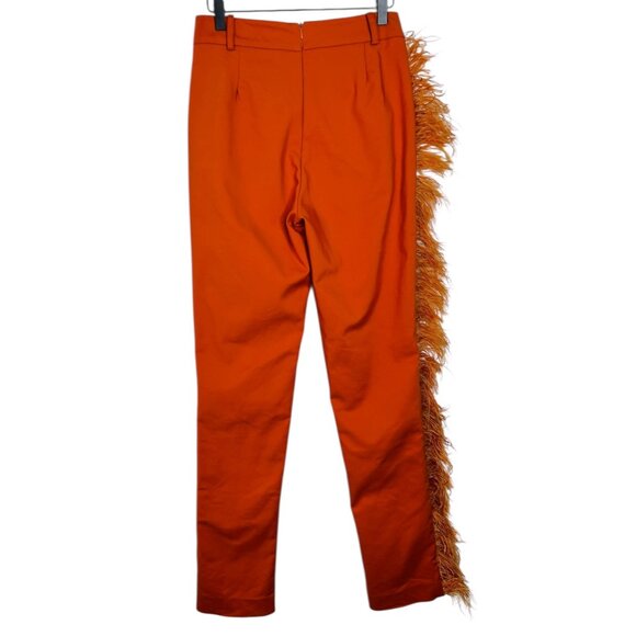 Hanifa Ava Ostrich Feather Pants Fitted Statement Blogger Fave Orange Small - Picture 14 of 16